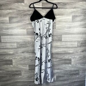 Delicates Slip Dress Womens Large Gray Black Satin Branch Print Spaghetti Straps